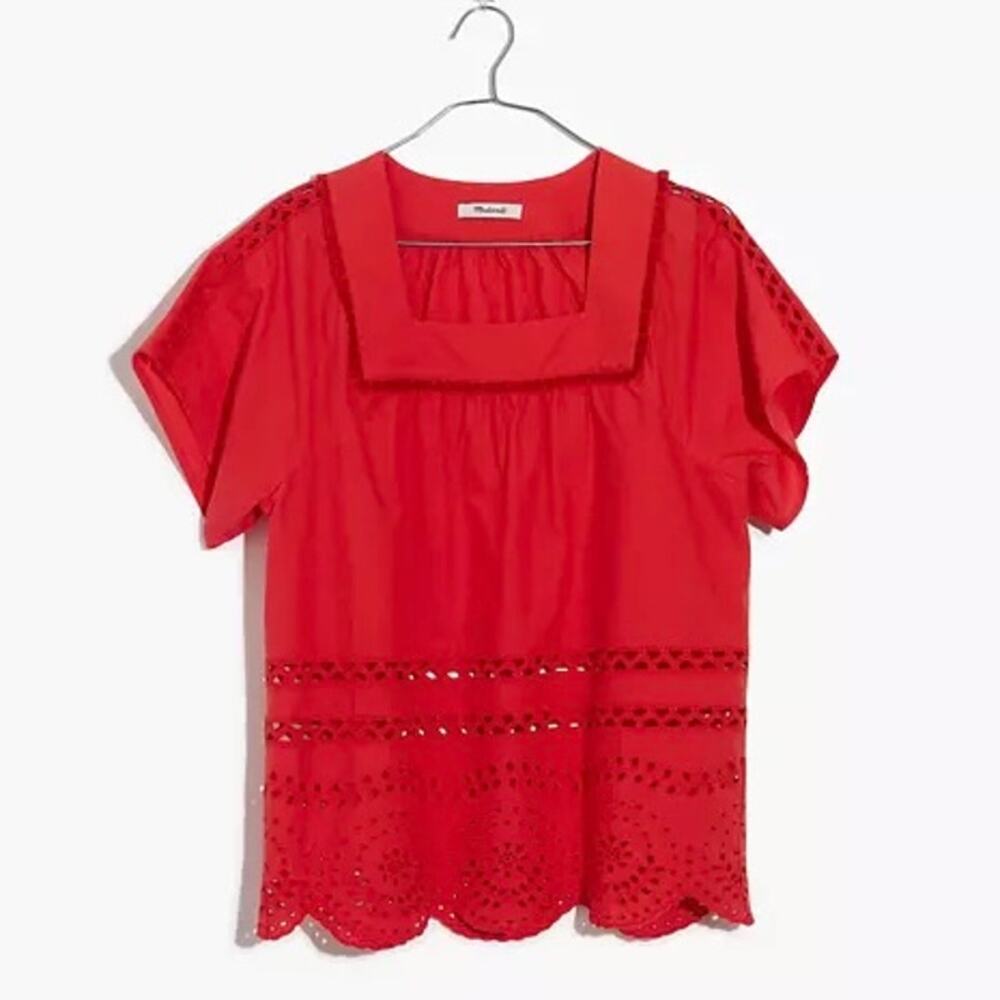 Madewell Eyelet Angelica Peasant Top Rusted Clay size Small - Picture 5 of 9